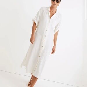 Madewell Lighestspun Cover-Up Maxi Shirtdress L Lighthouse Ivory Coastal Cruise